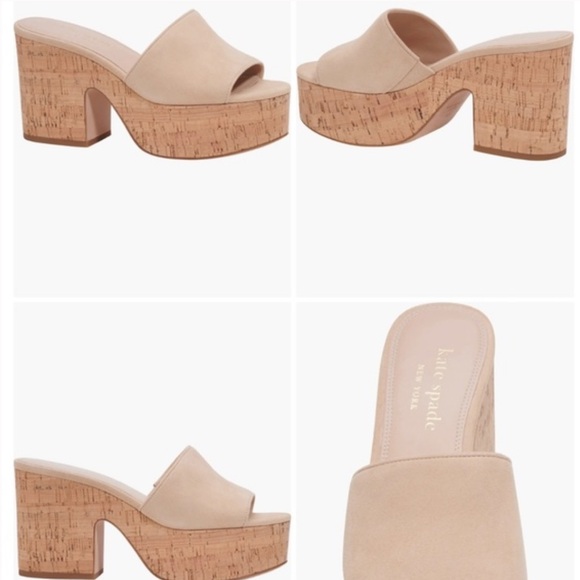 Kate Spade Tan Platform Mules with‎ Chunky Heel - Picture 1 of 16